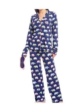 P.J. Salvage Navy Pajama Set with Pastel Elephant Print